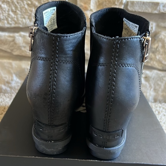 Sorel Joan of Artic Wedge II Zip Black Nubuck Leather Wedge Zip Ankle Boots 7 - Picture 7 of 8